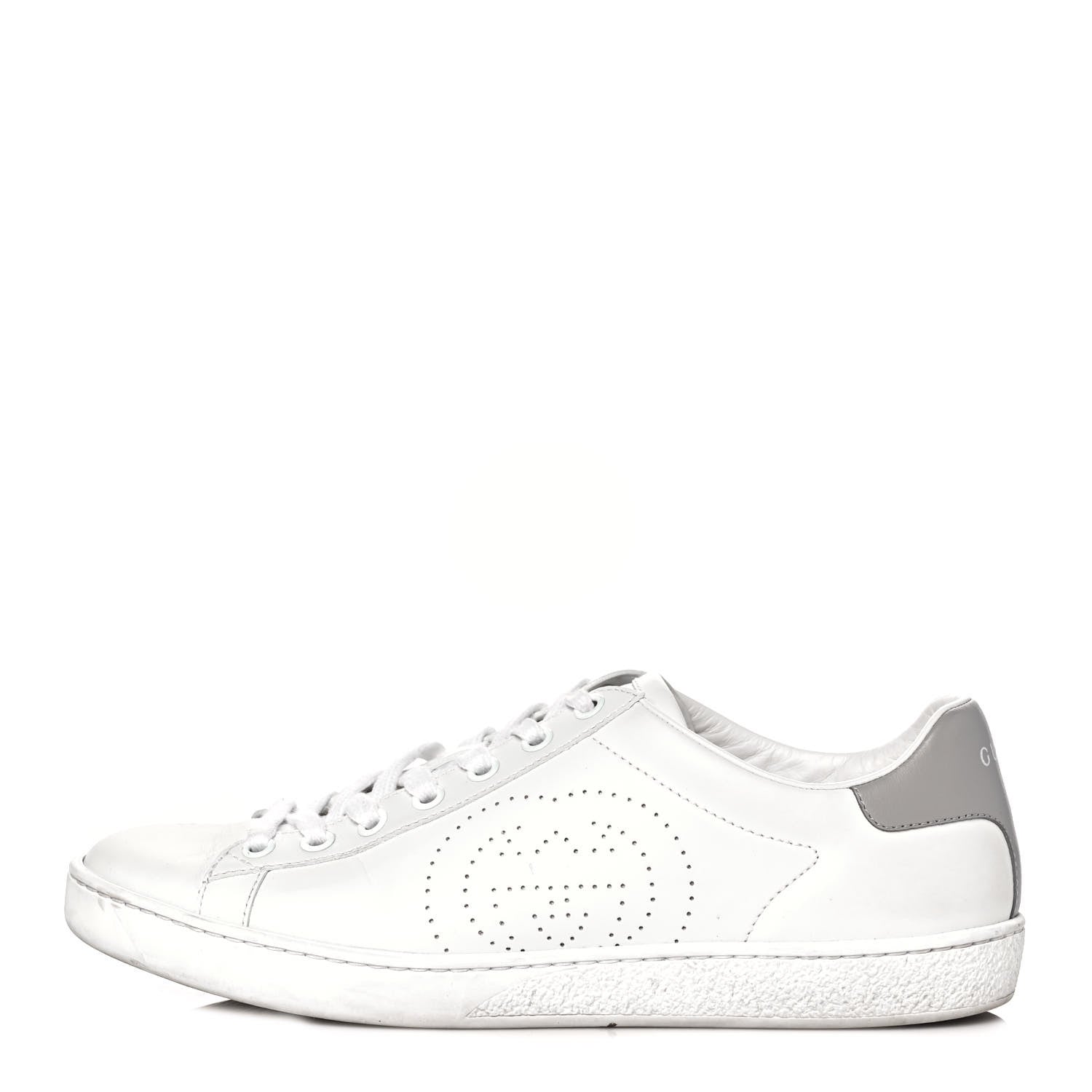 Gucci Calfskin Interlocking G Perforated Womens Ace Sneakers 38 White Grey Sky 1 of 10