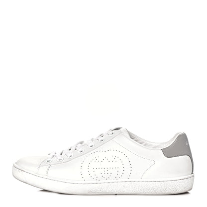 Gucci Calfskin Interlocking G Perforated Womens Ace Sneakers 38 White Grey Sky 1 of 10