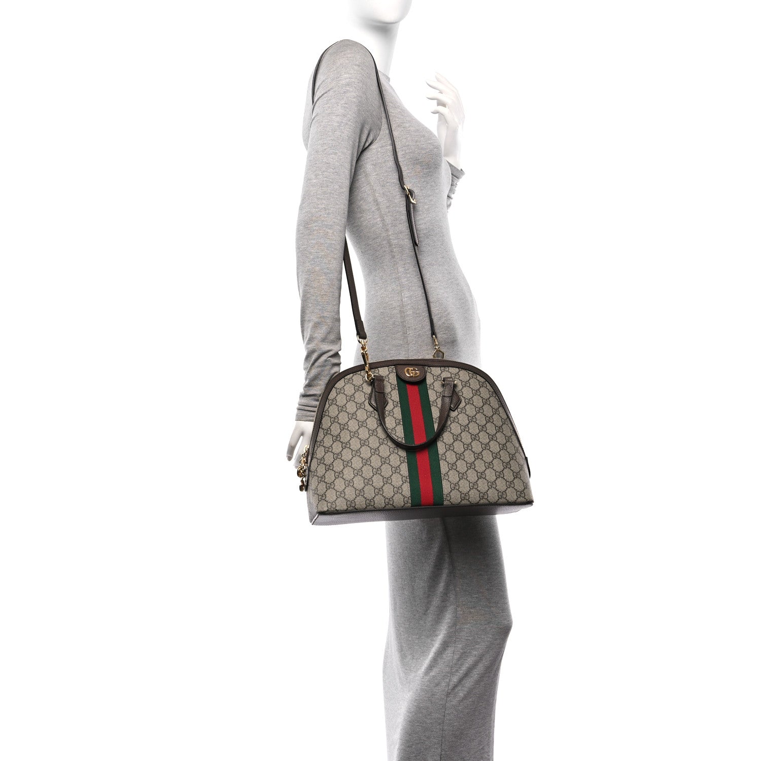 Gucci GG Supreme Monogram Web Medium Ophidia Top Handle Dome Bag Brown 2 of 11