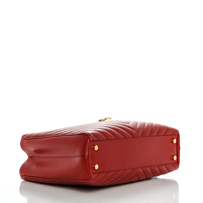 Saint Laurent Grain De Poudre Matelasse Chevron Monogram Shopping Bag Red 4 of 6