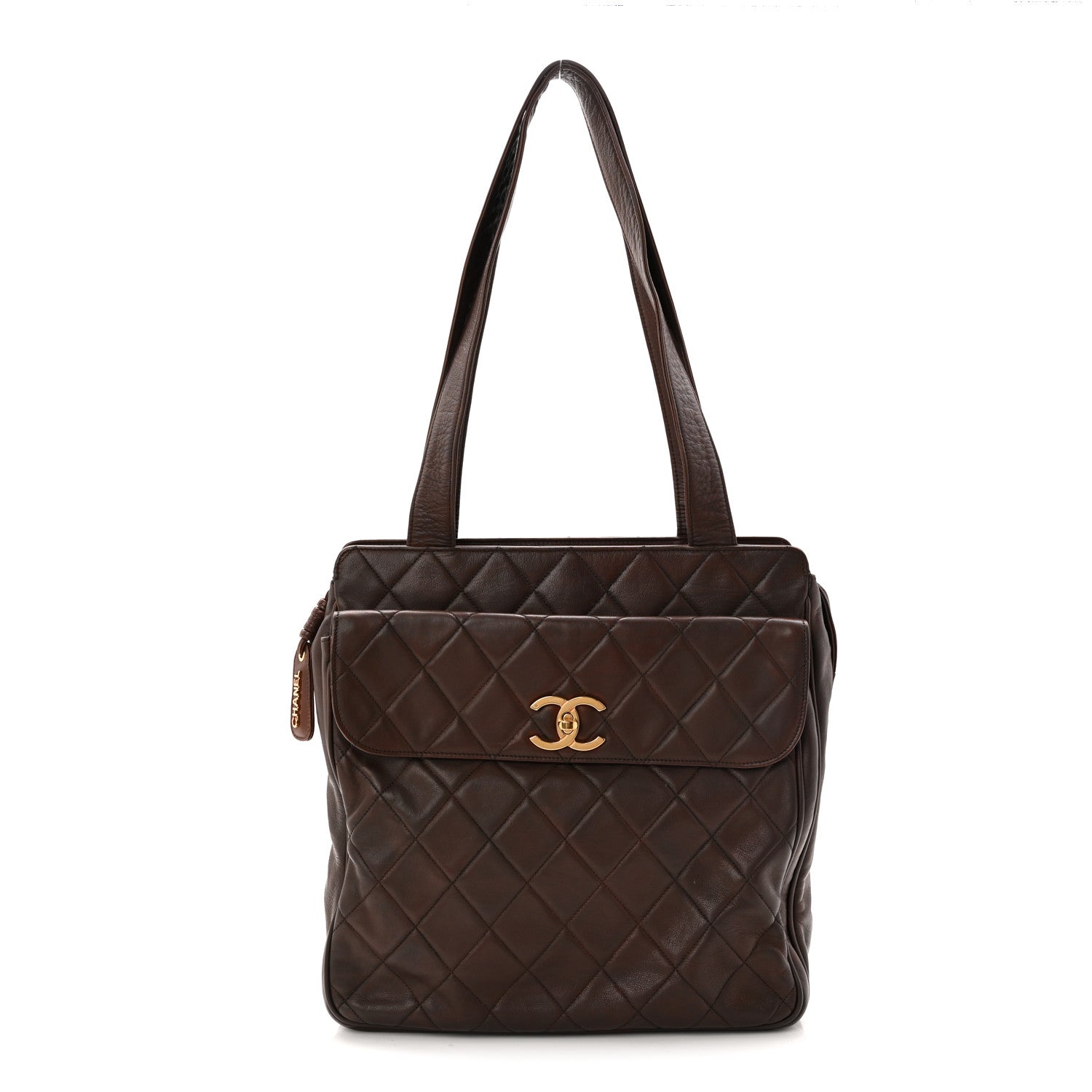 Chanel Lambskin Quilted Front Pocket Shopping Tote Brown 1 of 11