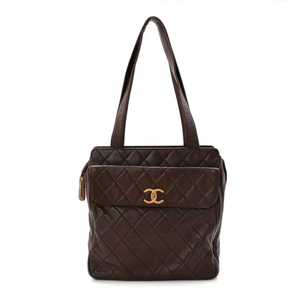 Chanel Lambskin Quilted Front Pocket Shopping Tote Brown 1 of 11