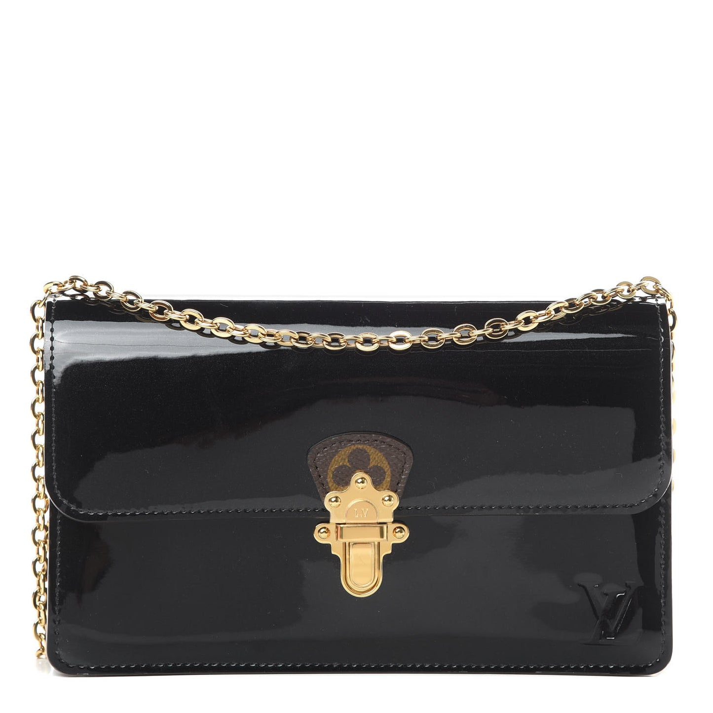 Patent Calfskin Monogram Cherrywood Chain Wallet Black
