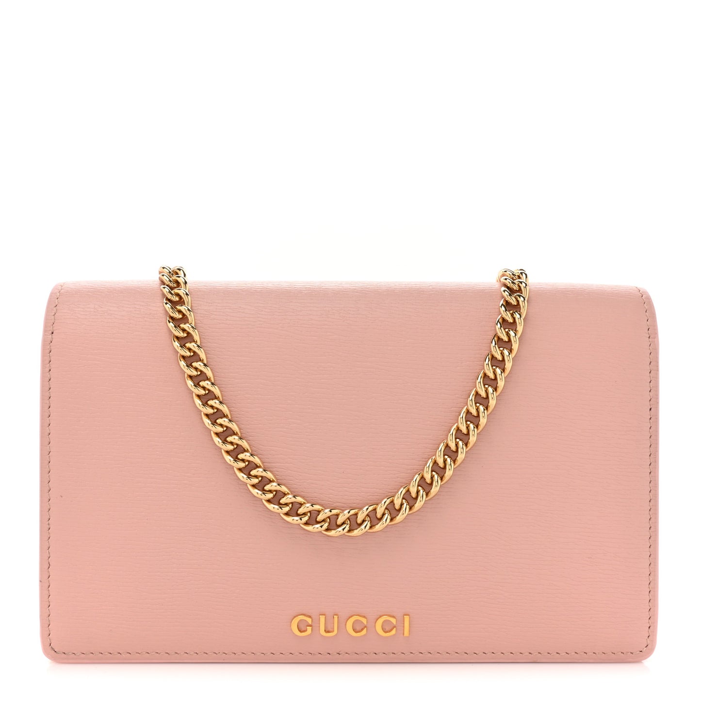 Textured Calfskin Script Logo Wallet On Chain Light Pink