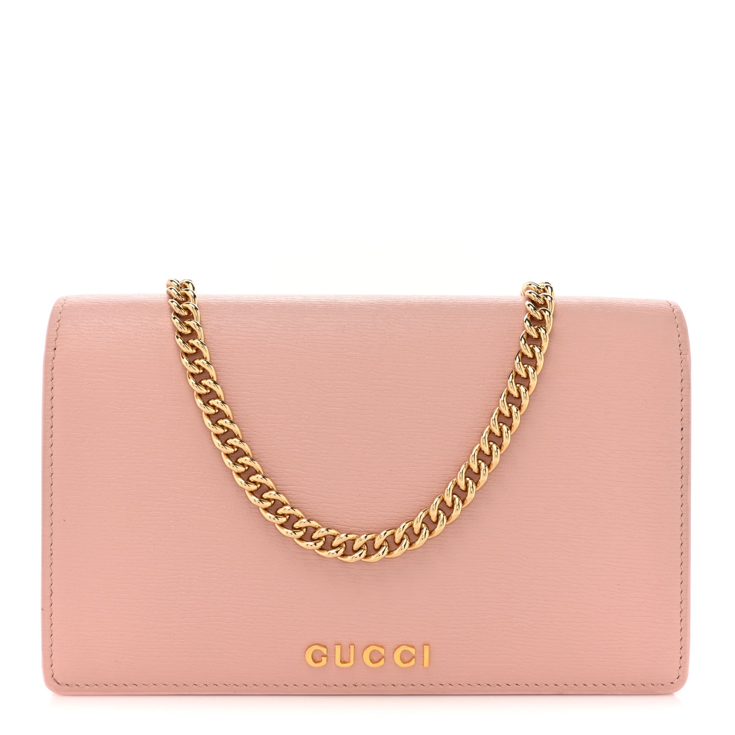 Gucci Textured Calfskin Script Logo Wallet On Chain Light Pink 1 of 14