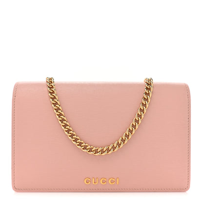 Gucci Textured Calfskin Script Logo Wallet On Chain Light Pink 1 of 14