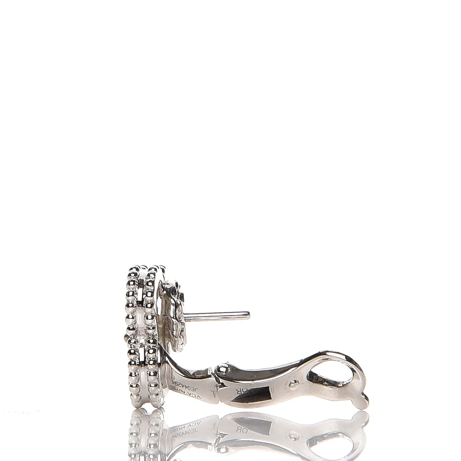 Van Cleef & Arpels 18K White Gold Mother of Pearl Vintage Alhambra Earrings 5 of 5