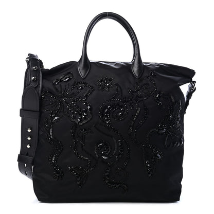 Prada Tessuto Nylon Ricamo Sequin Embroidered Shopping Tote Black 1 of 9