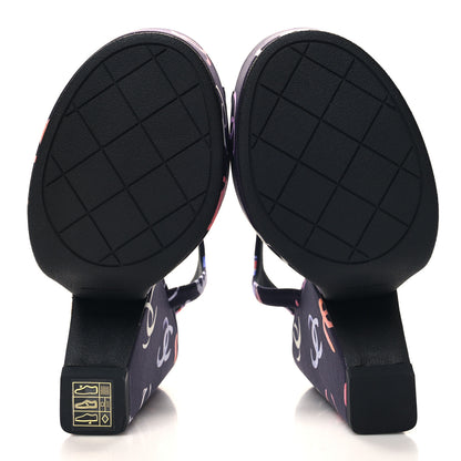 Chanel Fabric Printed Crystal Pearl CC Platform Pumps 39 Black Multicolor 5 of 8