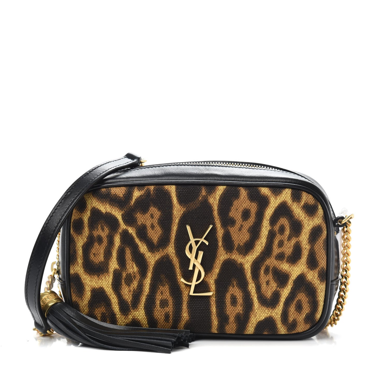 Canvas Calfskin Leopard Print Monogram Mini Lou Camera Bag Brown