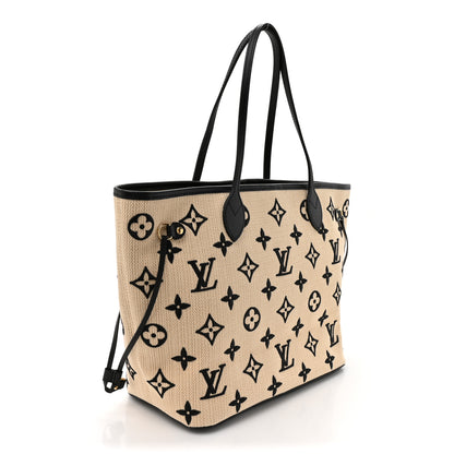 Louis Vuitton Cotton Monogram Embroidered Neverfull MM Beige Black 4 of 11