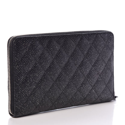 Chanel Glittered Calfskin Quilted Large Gusset Zip Wallet Black 3 of 8