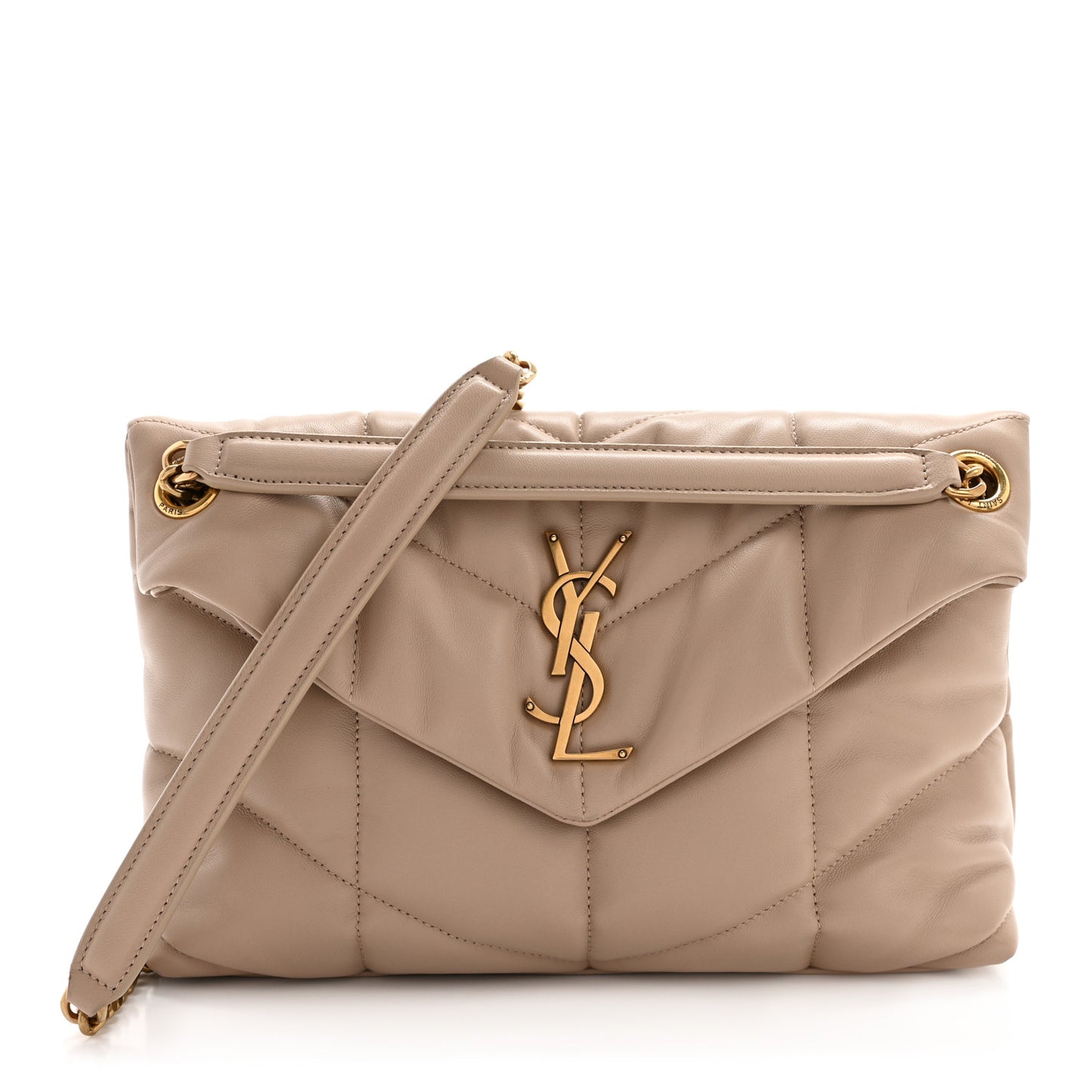 Lambskin Quilted Small Loulou Puffer Monogram Chain Satchel Dark Beige