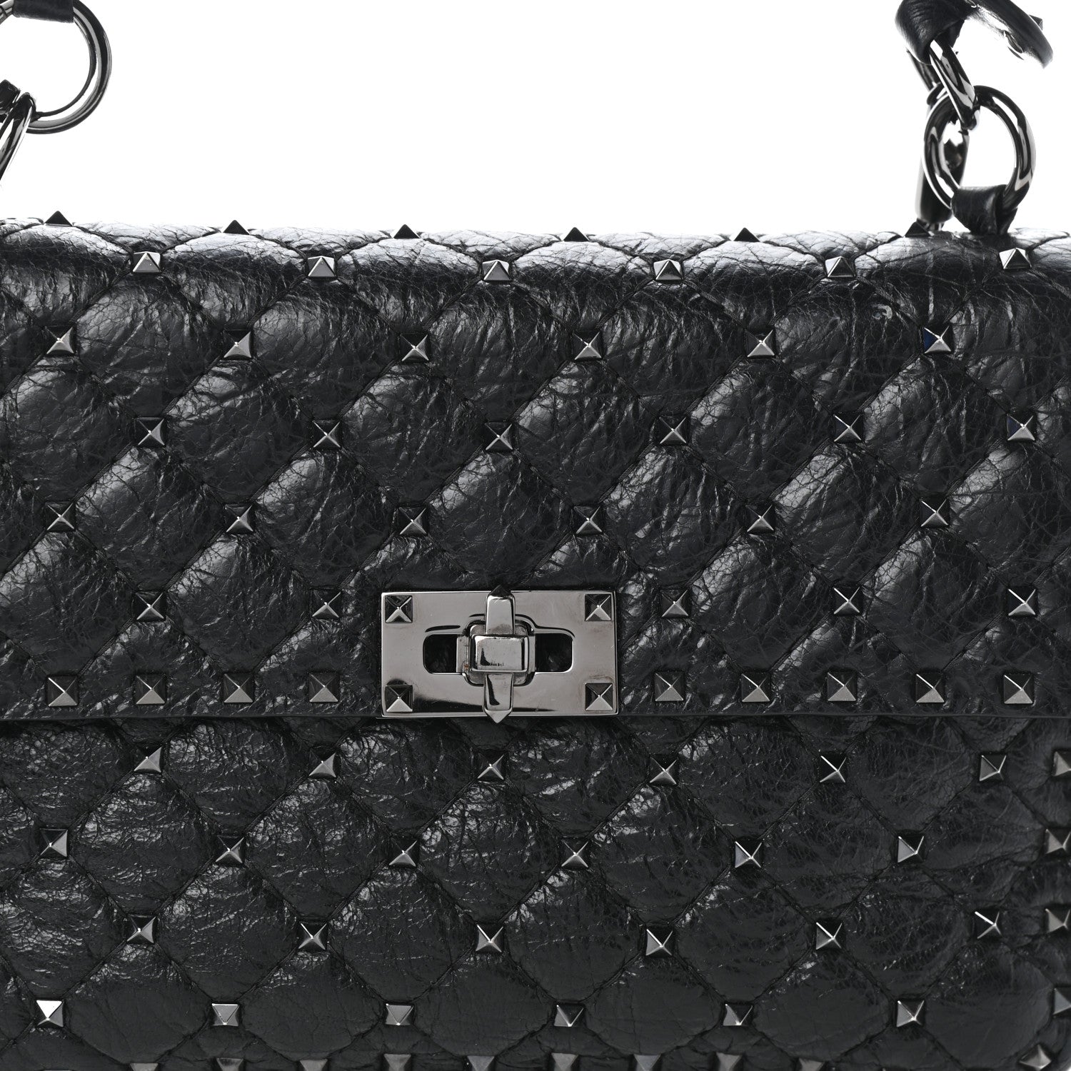 Valentino Garavani Craquele Nappa Medium Rockstud Spike Shoulder Bag Black 8 of 10