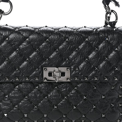 Valentino Garavani Craquele Nappa Medium Rockstud Spike Shoulder Bag Black 8 of 10