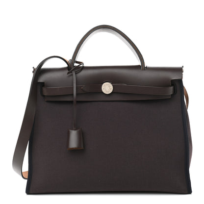 Hermes Vache Hunter Toile Herbag Zip 31 PM Prune Black Marine 2 of 13