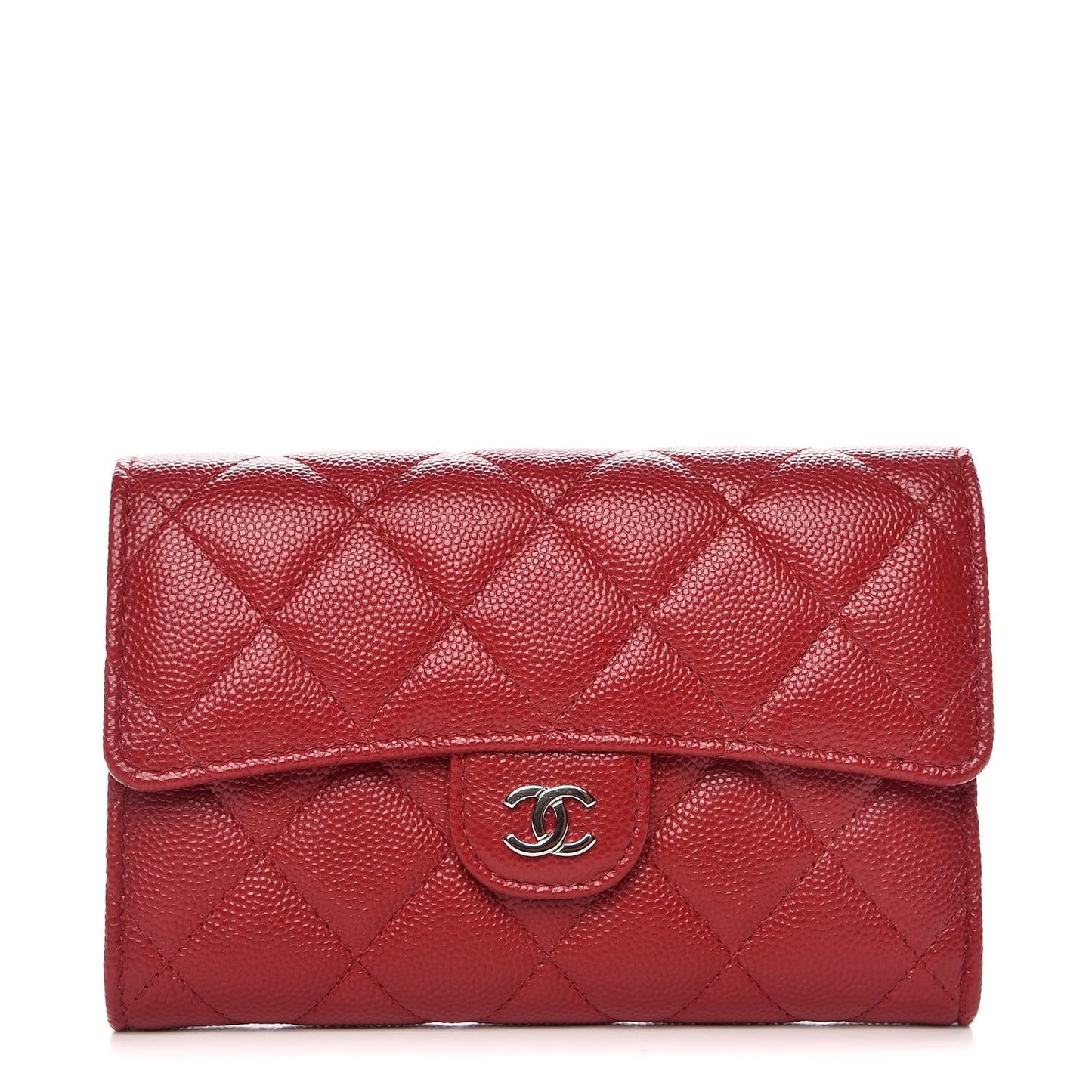 Caviar Quilted Medium Flap Wallet Dark Red