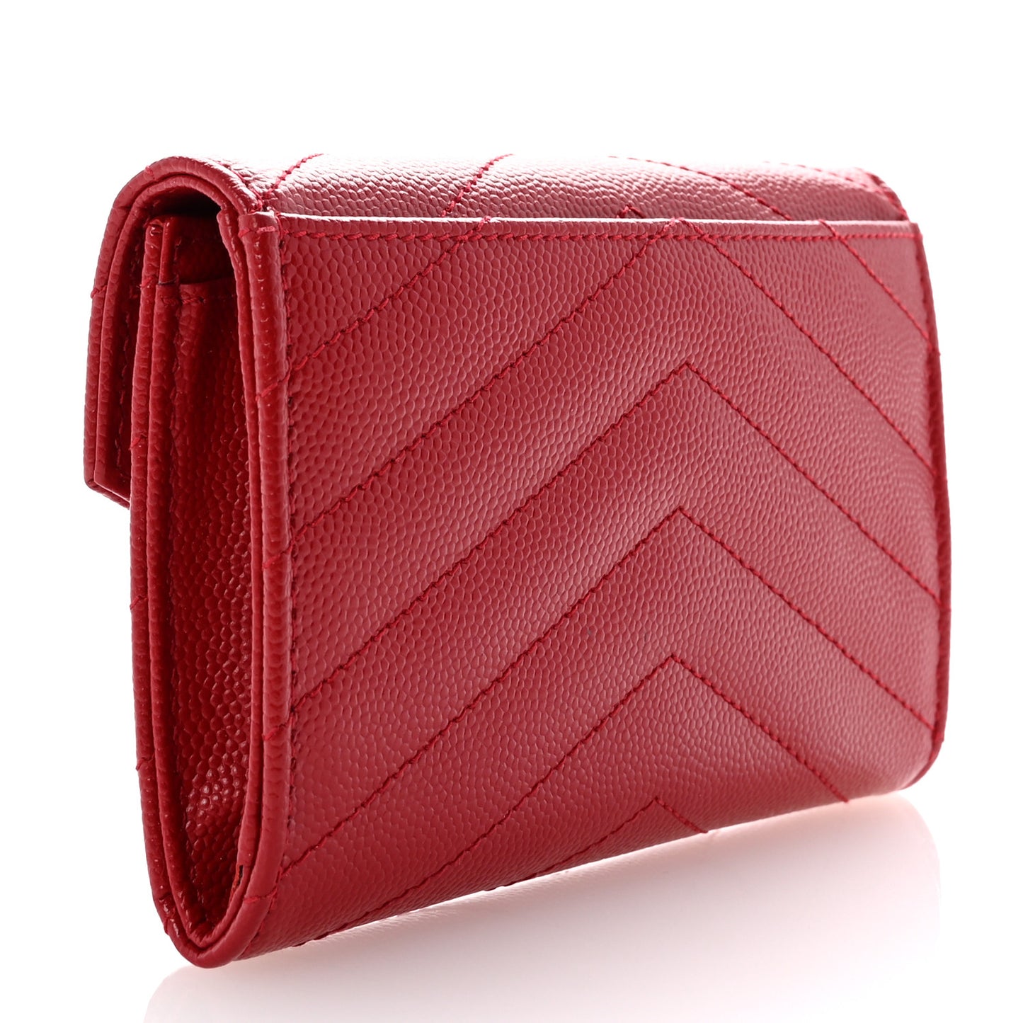 Grain De Poudre Matelasse Chevron Small Monogram Envelope Wallet Rouge Eros
