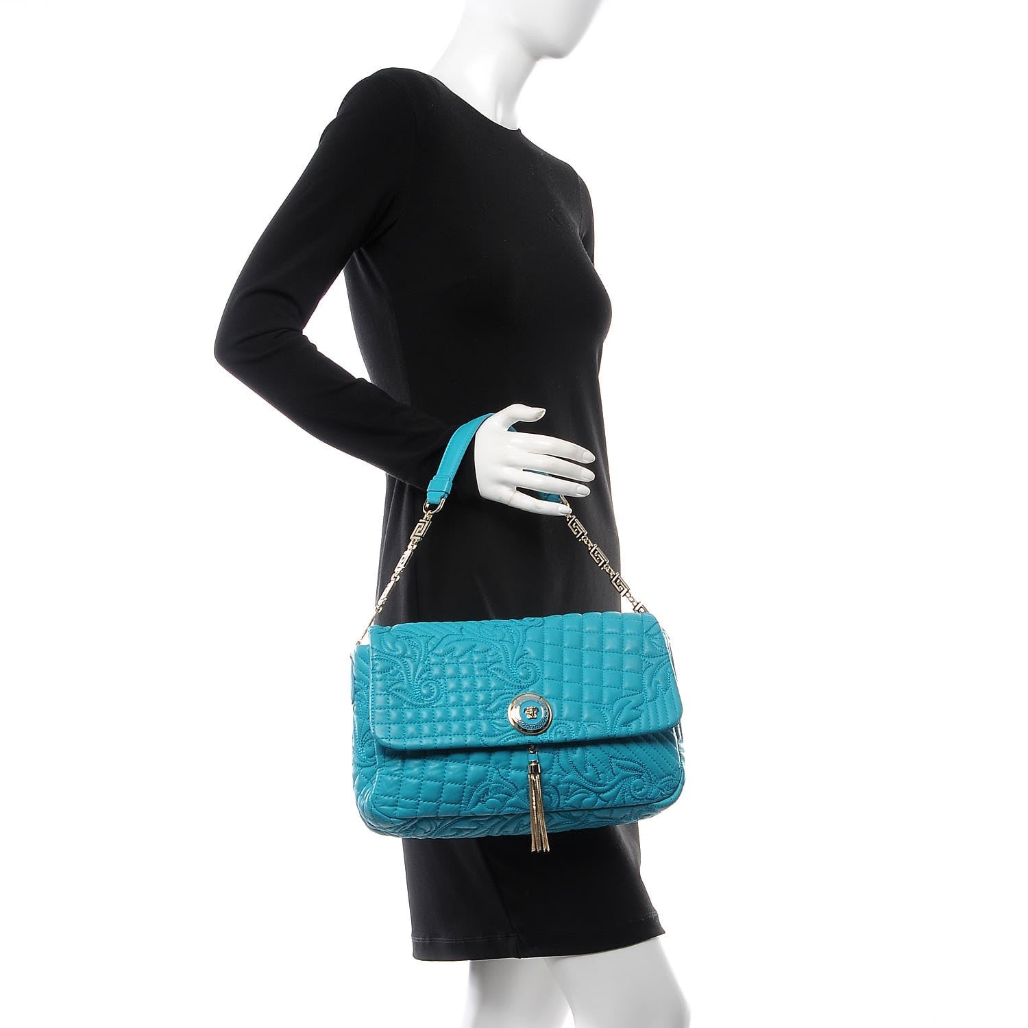 Versace Nappa Barocco Quilted Vanitas Medea Shoulder Bag Blue 2 of 7