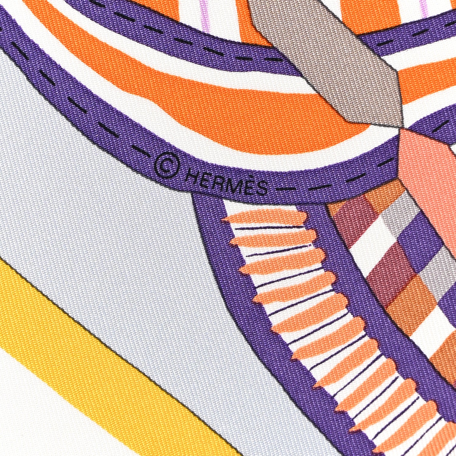Hermes Silk La Selle Imaginaire Dossard Scarf 90 Gris Perle Violet 3 of 4