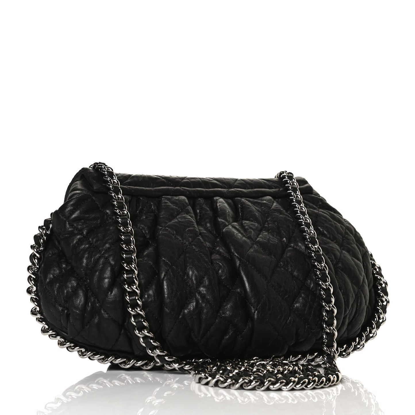 Washed Lambskin Quilted Medium Chain Around Messenger Black