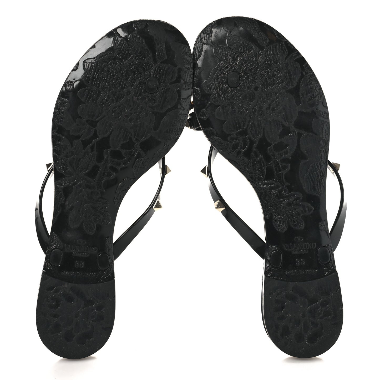 PVC Jelly Rockstud Bow Thong Sandals 38 Black
