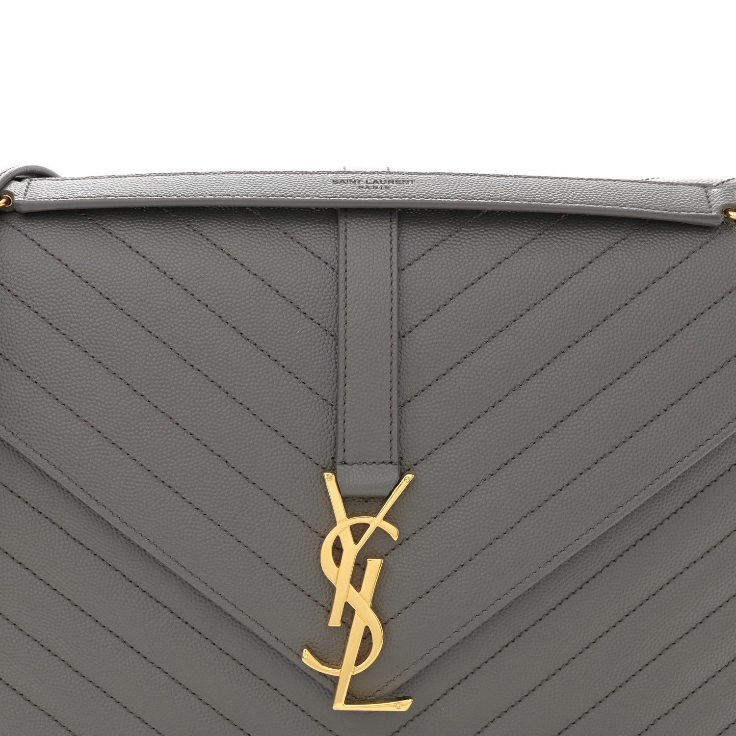 Saint Laurent Grain De Poudre Matelasse Chevron Large Monogram Satchel Earth 8 of 10