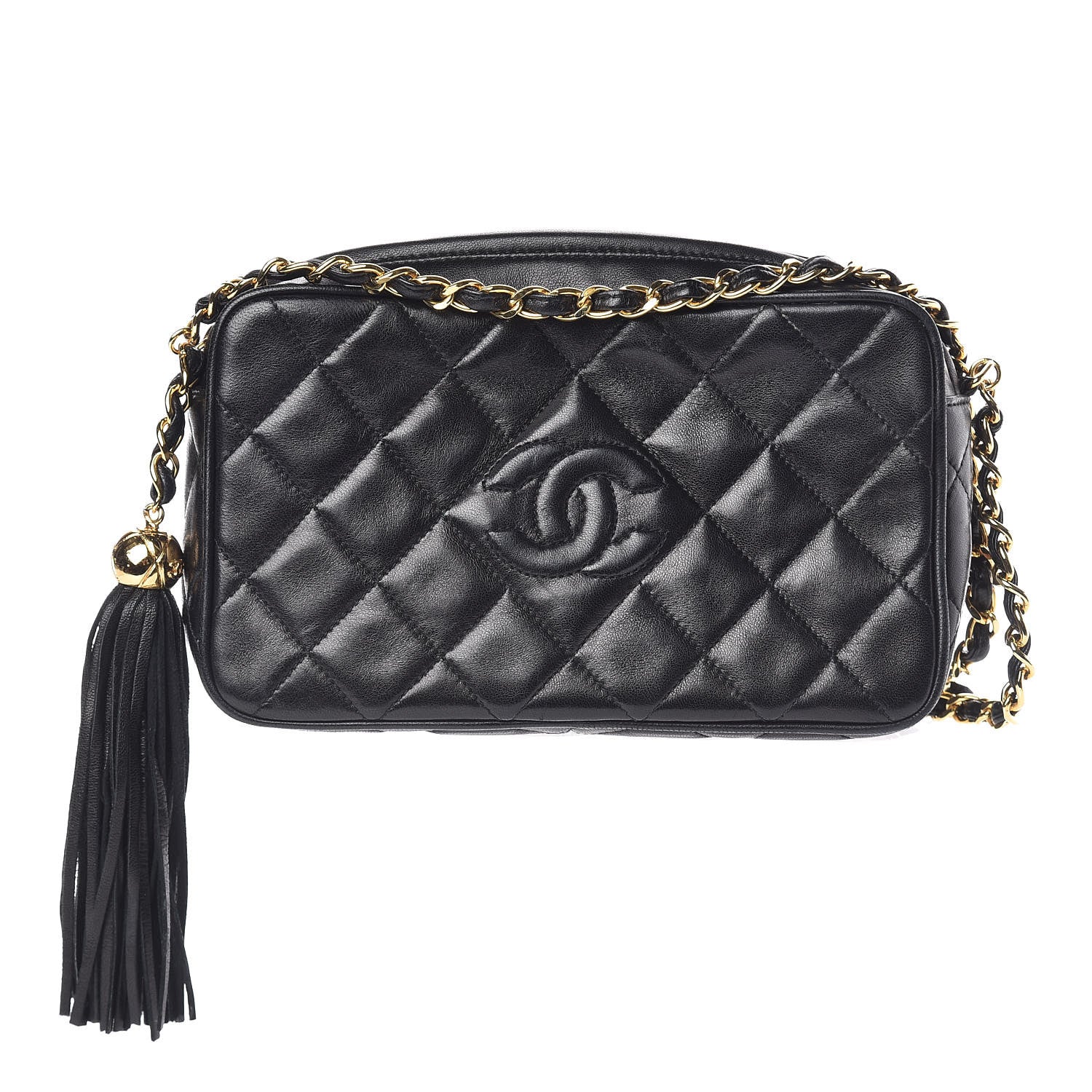 Chanel Lambskin Quilted CC Tassel Camera Case Black 1 of 13