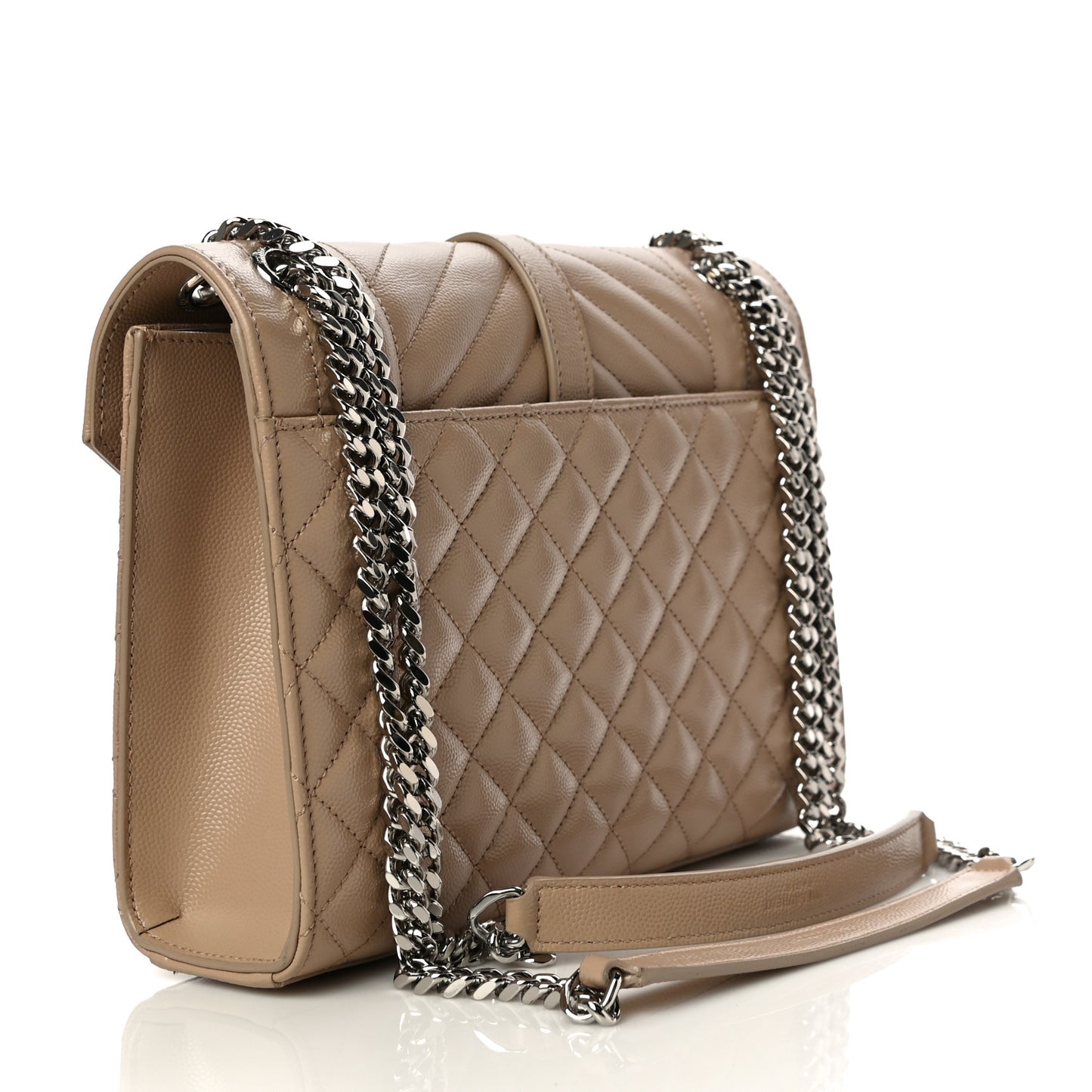 Grain De Poudre Textured Mixed Matelasse Medium Triquilt Monogram Satchel Dark Beige