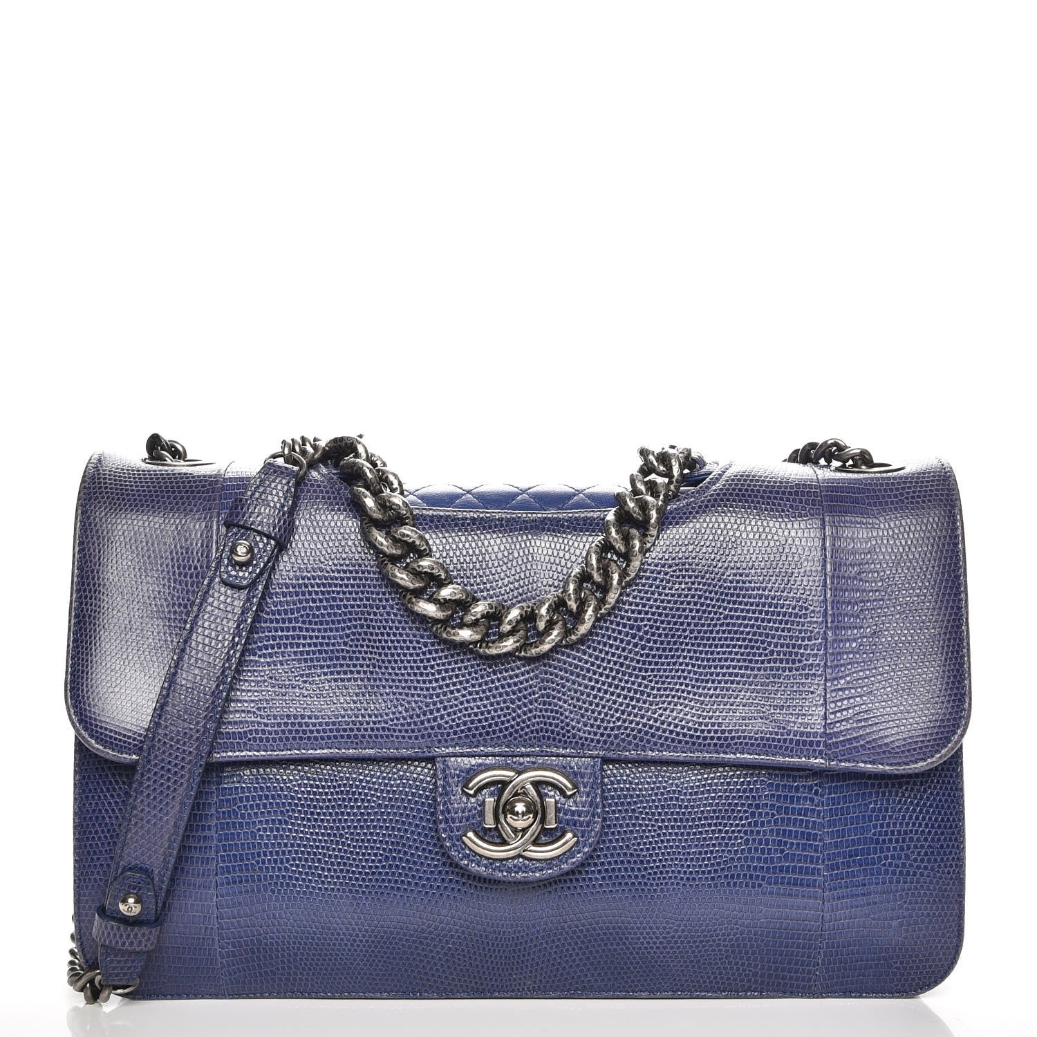 Chanel Lizard Lambskin Quilted Large Perfect Edge Flap Blue 1 of 7