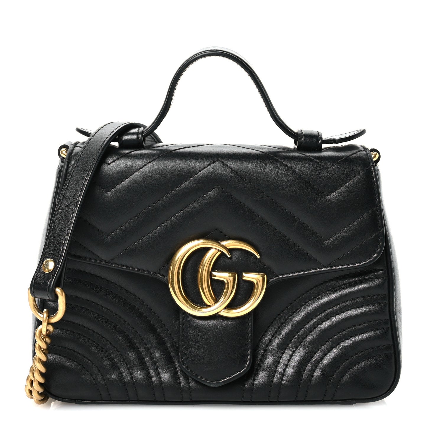 Calfskin Matelasse Mini GG Marmont Top Handle Shoulder Bag Black