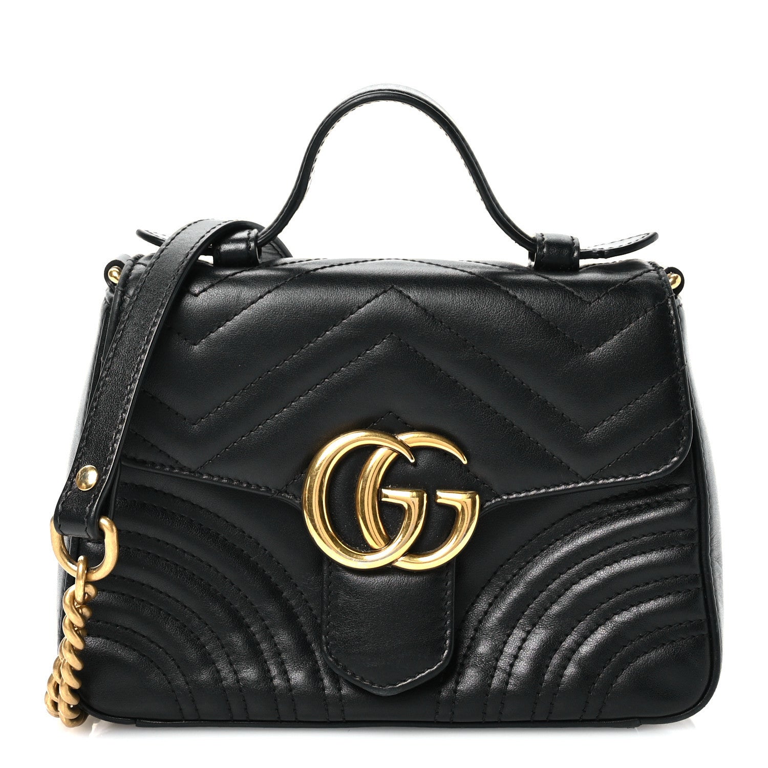 Gucci Calfskin Matelasse Mini GG Marmont Top Handle Shoulder Bag Black 1 of 12