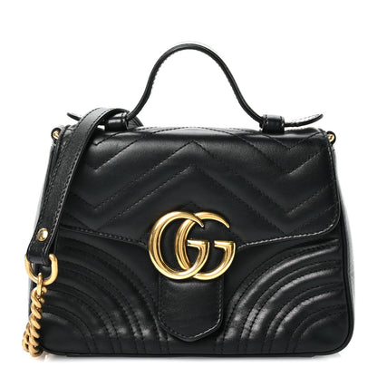 Gucci Calfskin Matelasse Mini GG Marmont Top Handle Shoulder Bag Black 1 of 12