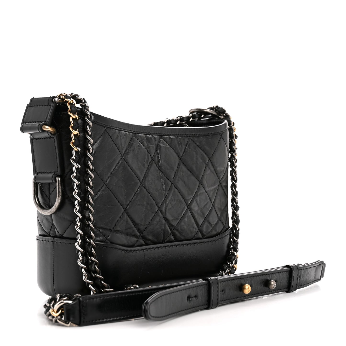 Aged Calfskin Quilted Small Gabrielle Hobo Black