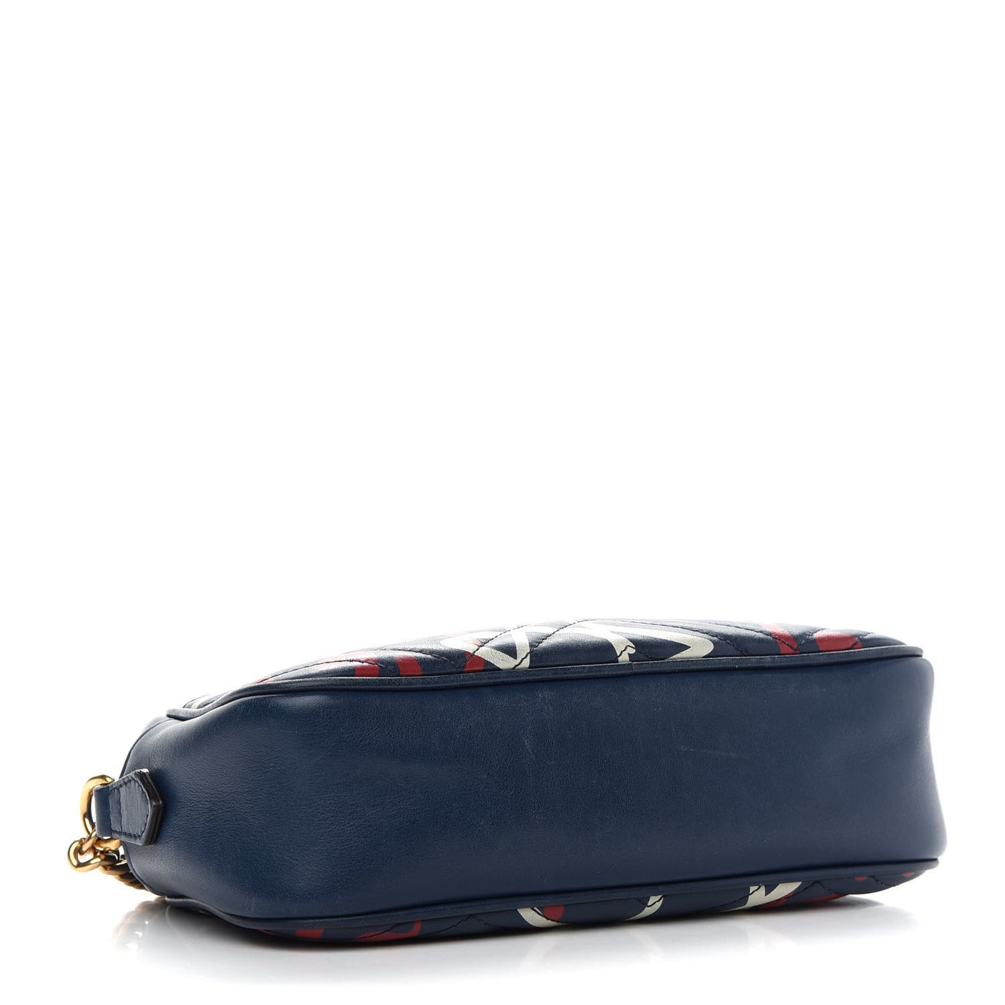 Calfskin Matelasse GucciGhost Small GG Marmont Chain Shoulder Bag Blue Agata Hibiscus Red