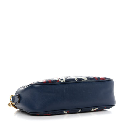 Gucci Calfskin Matelasse GucciGhost Small GG Marmont Chain Shoulder Bag Blue Agata Hibiscus Red 4 of 9