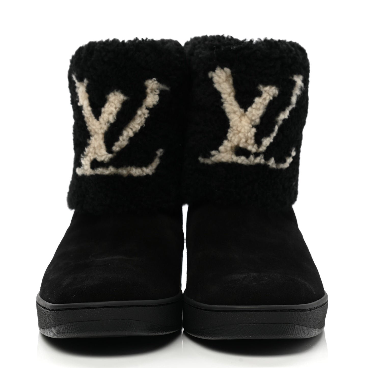 Suede Calfskin Shearling Snowdrop Flat Ankle Boot 40 Black
