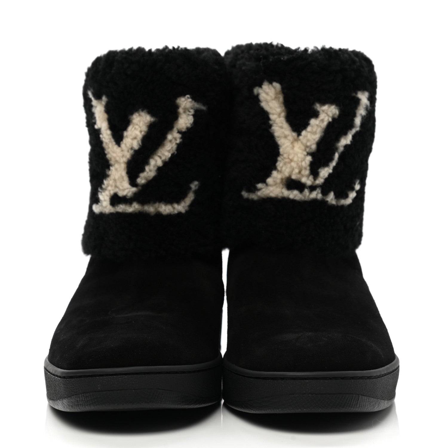 Louis Vuitton Suede Calfskin Shearling Snowdrop Flat Ankle Boot 40 Black 2 of 9