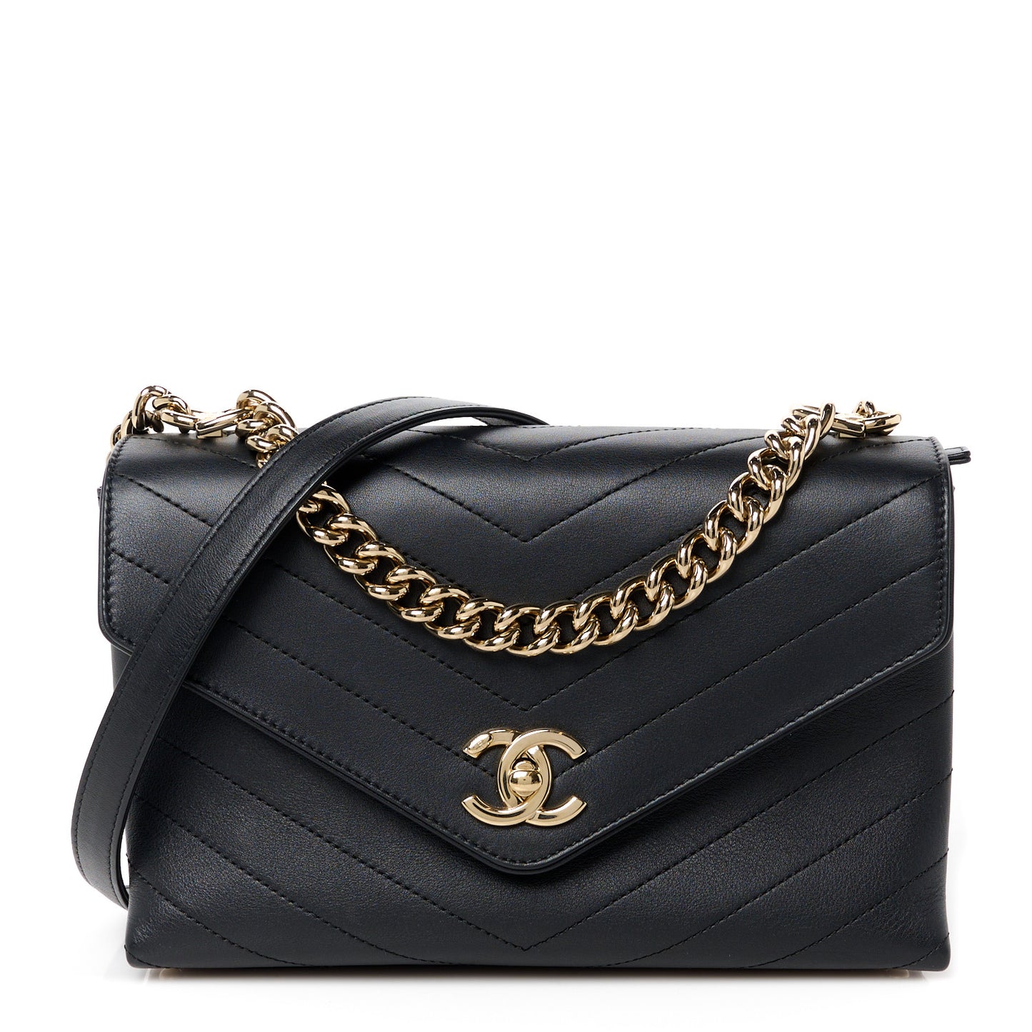 Calfskin Chevron Stitched Small Coco Flap Bag Black