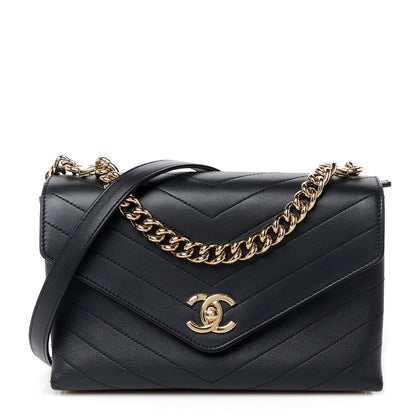 Chanel Calfskin Chevron Stitched Small Coco Flap Bag Black 1 of 11