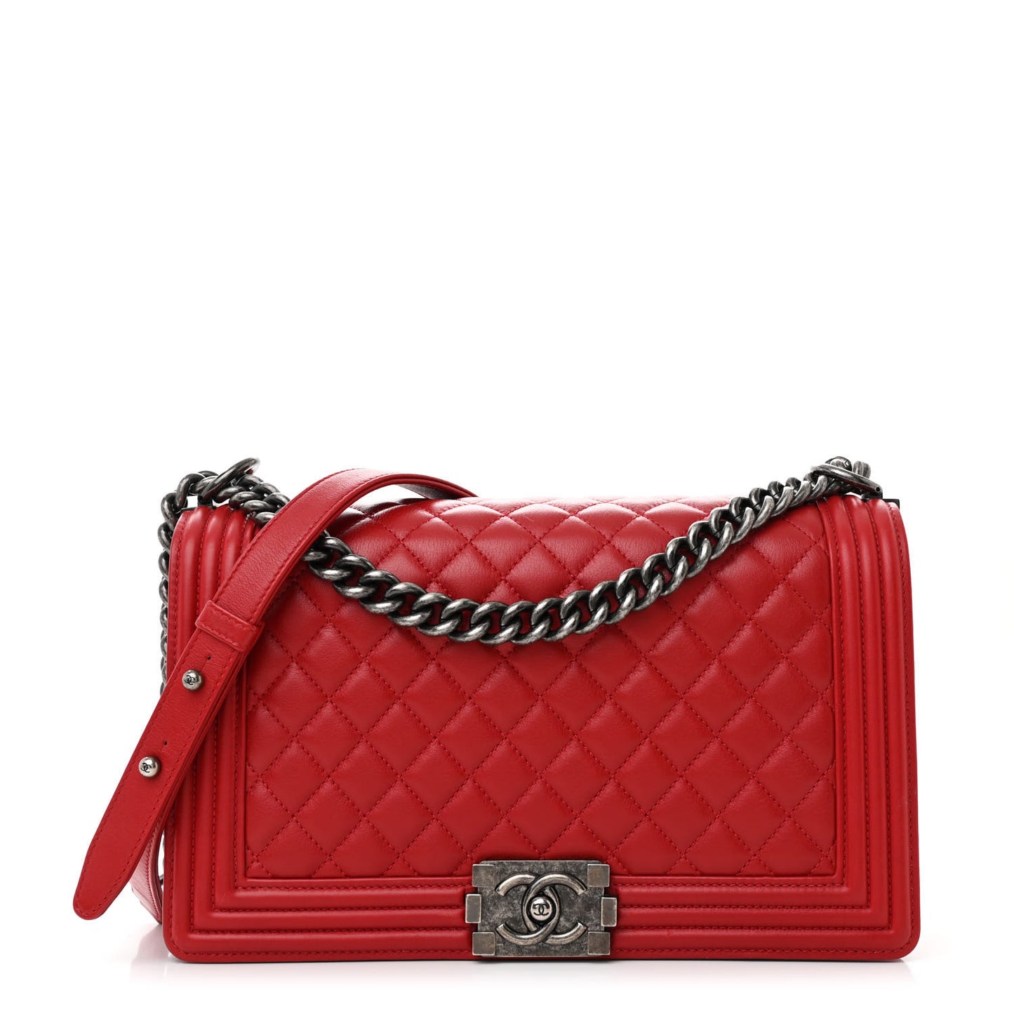 Calfskin Quilted New Medium Boy Flap Red