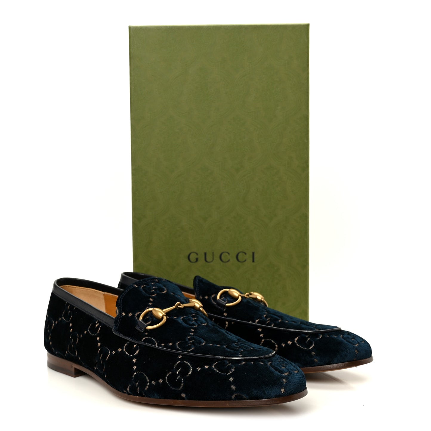 Velvet GG Monogram Horsebit Mens Jordaan Loafers  11 Blue Beige