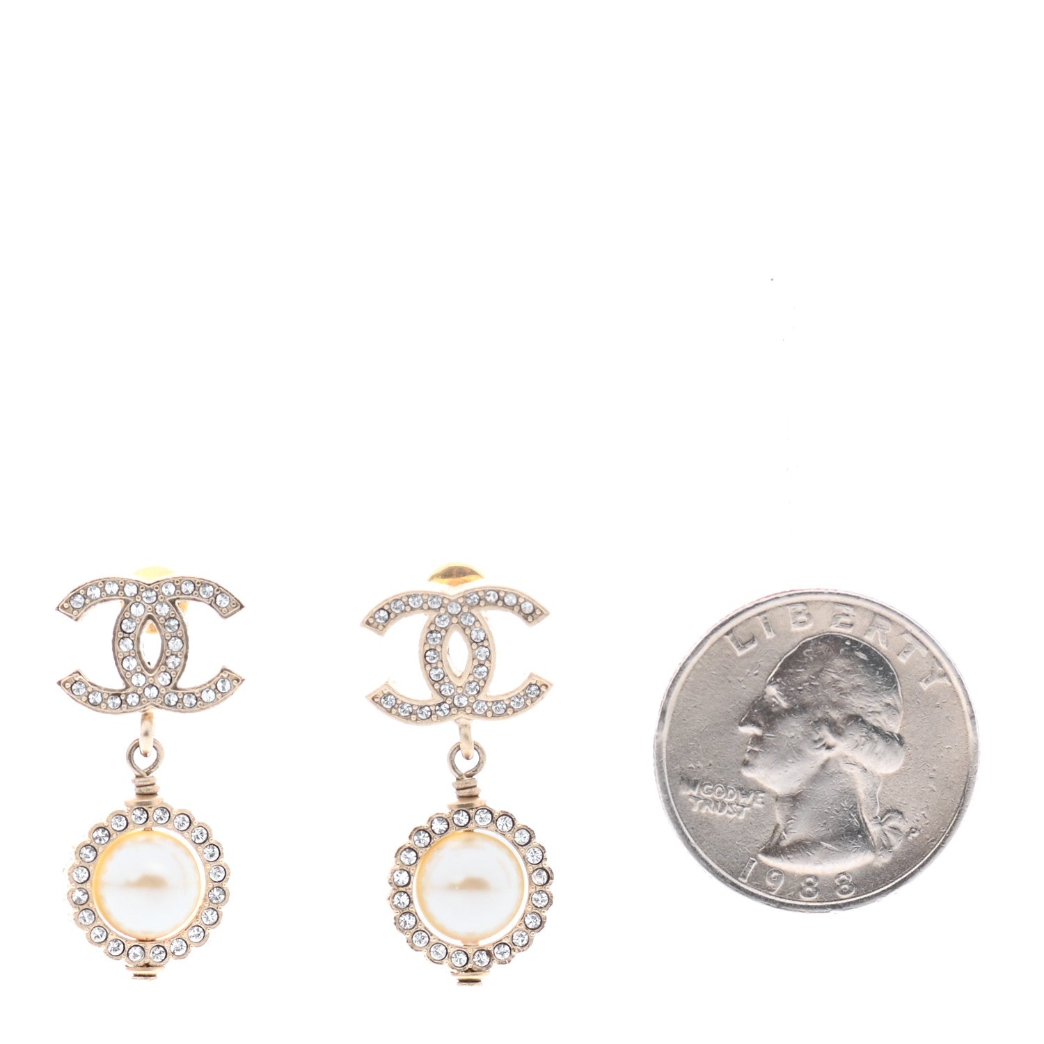 Chanel Crystal Pearl Pearls Coronation CC Drop Earrings Gold 2 of 5