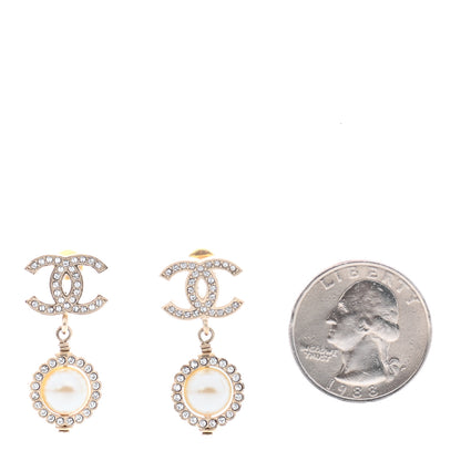 Chanel Crystal Pearl Pearls Coronation CC Drop Earrings Gold 2 of 5