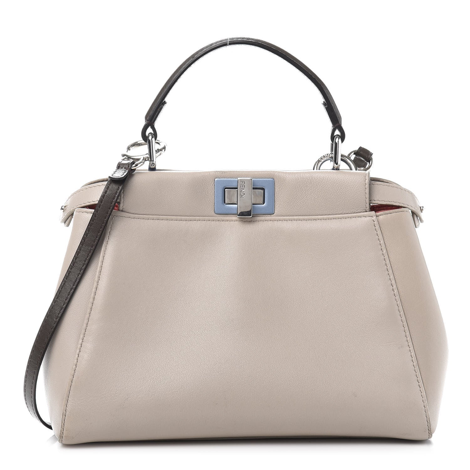 Fendi Nappa Colorblock Mini Peekaboo Iconic Satchel Grigio Polvere Carbone Bloody Mary 1 of 12