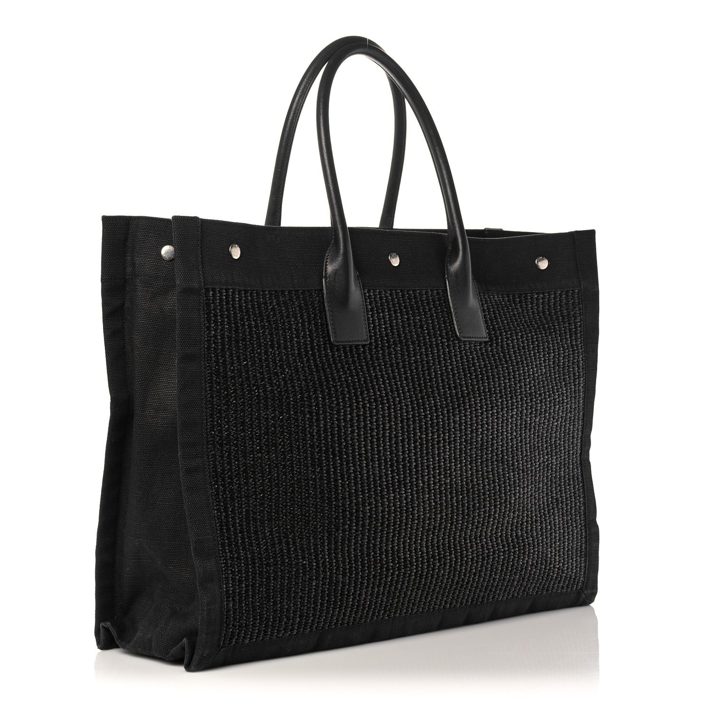 Raffia Linen Calfskin Rive Gauche Tote Black