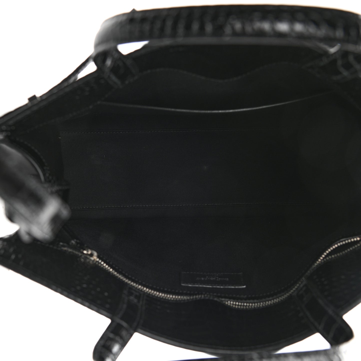 Shiny Calfskin Crocodile Embossed Small Manhattan Shopper Tote Black