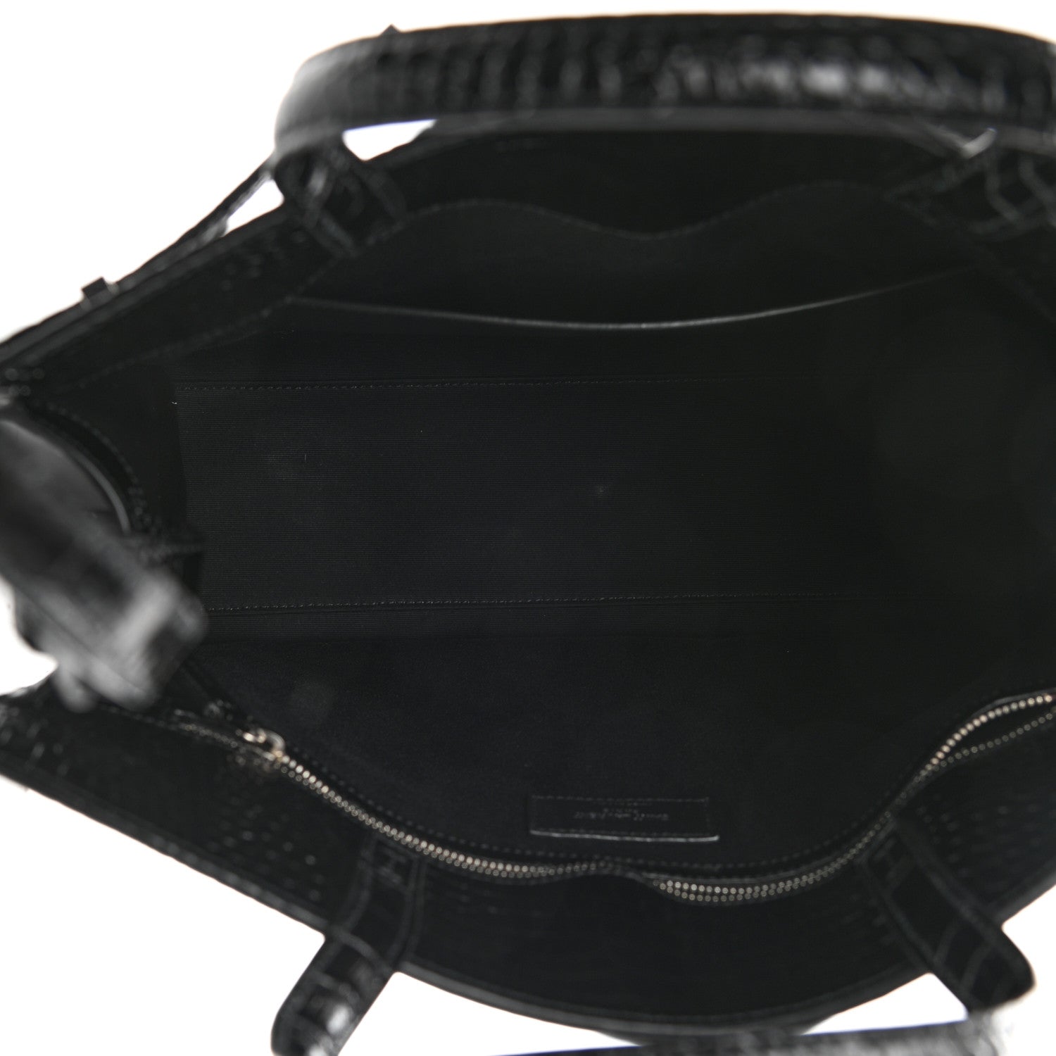Saint Laurent Shiny Calfskin Crocodile Embossed Small Manhattan Shopper Tote Black 5 of 10