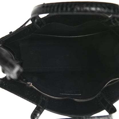 Saint Laurent Shiny Calfskin Crocodile Embossed Small Manhattan Shopper Tote Black 5 of 10