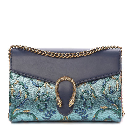 Gucci Metallic Brocade Calfskin Mini Dionysus Chain Wallet Black Blue Azure 1 of 14